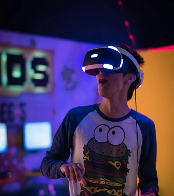 Person wearing a virtual reality headset